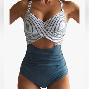 Eomenie One Piece Swimsuit Womens MEDIUM Tummy Control Cutout High Waist NEW